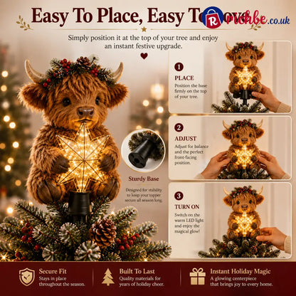 🎄Baby Highland Cow Glowing Star Tree Topper✨