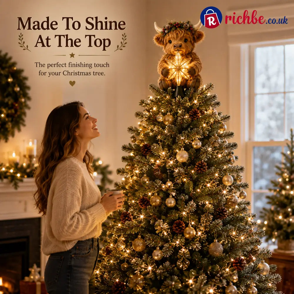 🎄Baby Highland Cow Glowing Star Tree Topper✨