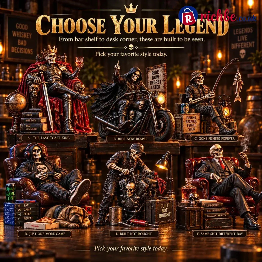💀🔥 Bad To The Bone – 6 Dark Humor Skeleton Collectibles For Men Man Cave Decor & Unique Gifts 🎁