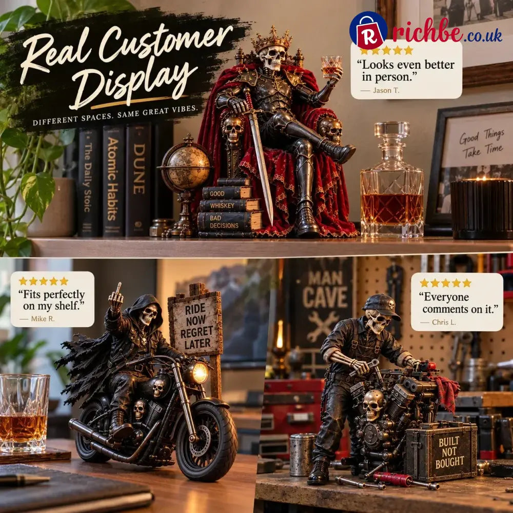 💀🔥 Bad To The Bone – 6 Dark Humor Skeleton Collectibles For Men Man Cave Decor & Unique Gifts 🎁