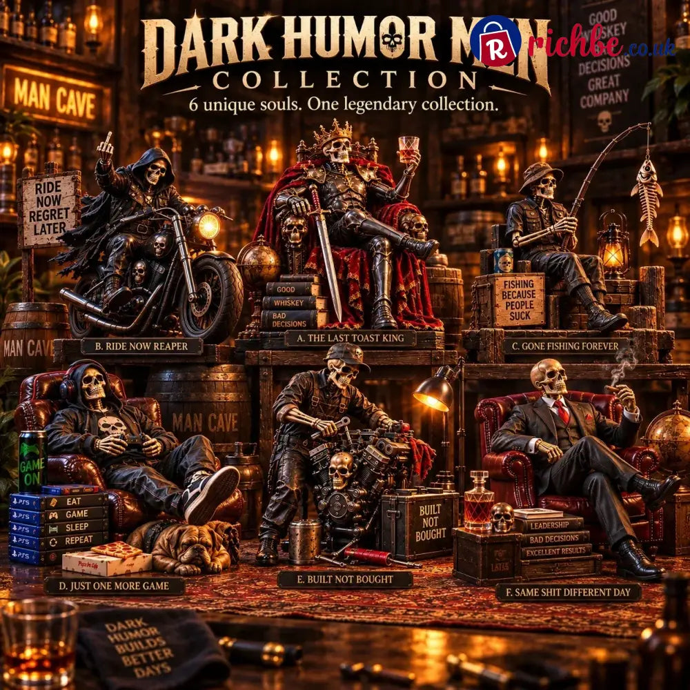 💀🔥 Bad To The Bone – 6 Dark Humor Skeleton Collectibles For Men Man Cave Decor & Unique Gifts 🎁