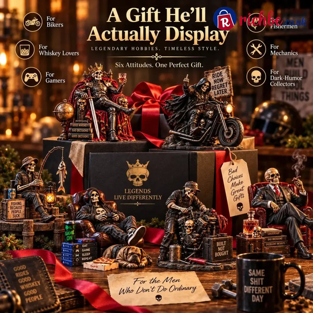 💀🔥 Bad To The Bone – 6 Dark Humor Skeleton Collectibles For Men Man Cave Decor & Unique Gifts 🎁