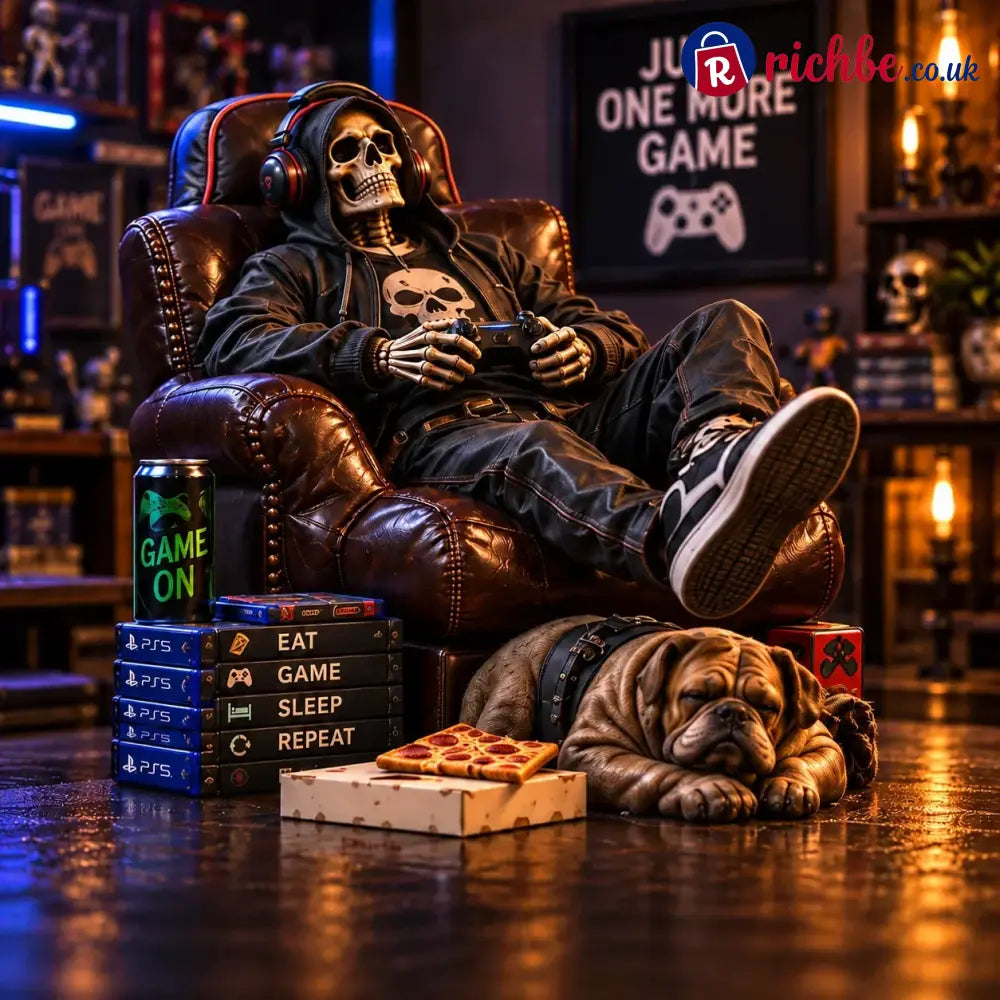 💀🔥 Bad To The Bone – 6 Dark Humor Skeleton Collectibles For Men Man Cave Decor & Unique Gifts 🎁 - Just One More Game