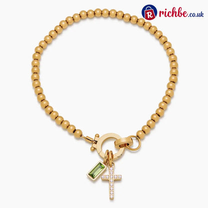 Beaded Birthstone Cross Charm Bracelet