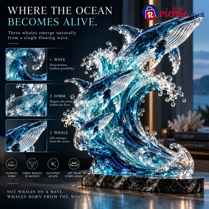 🐋 Becoming Ocean – Three Whales Rising from the Wave Sculpture
