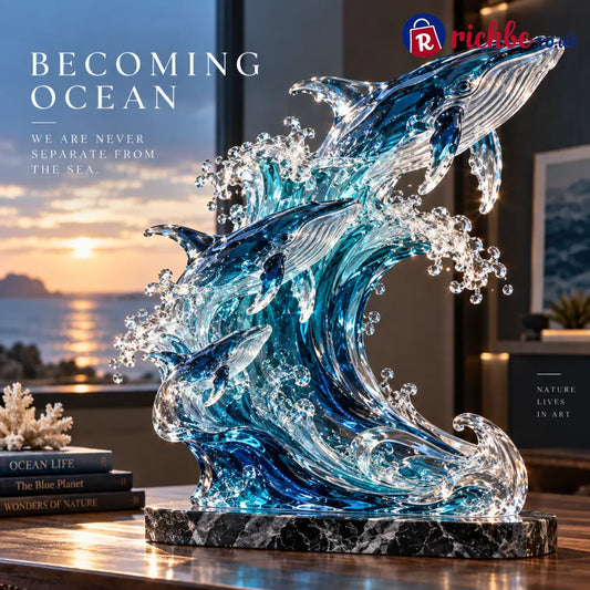 🐋 Becoming Ocean – Three Whales Rising from the Wave Sculpture