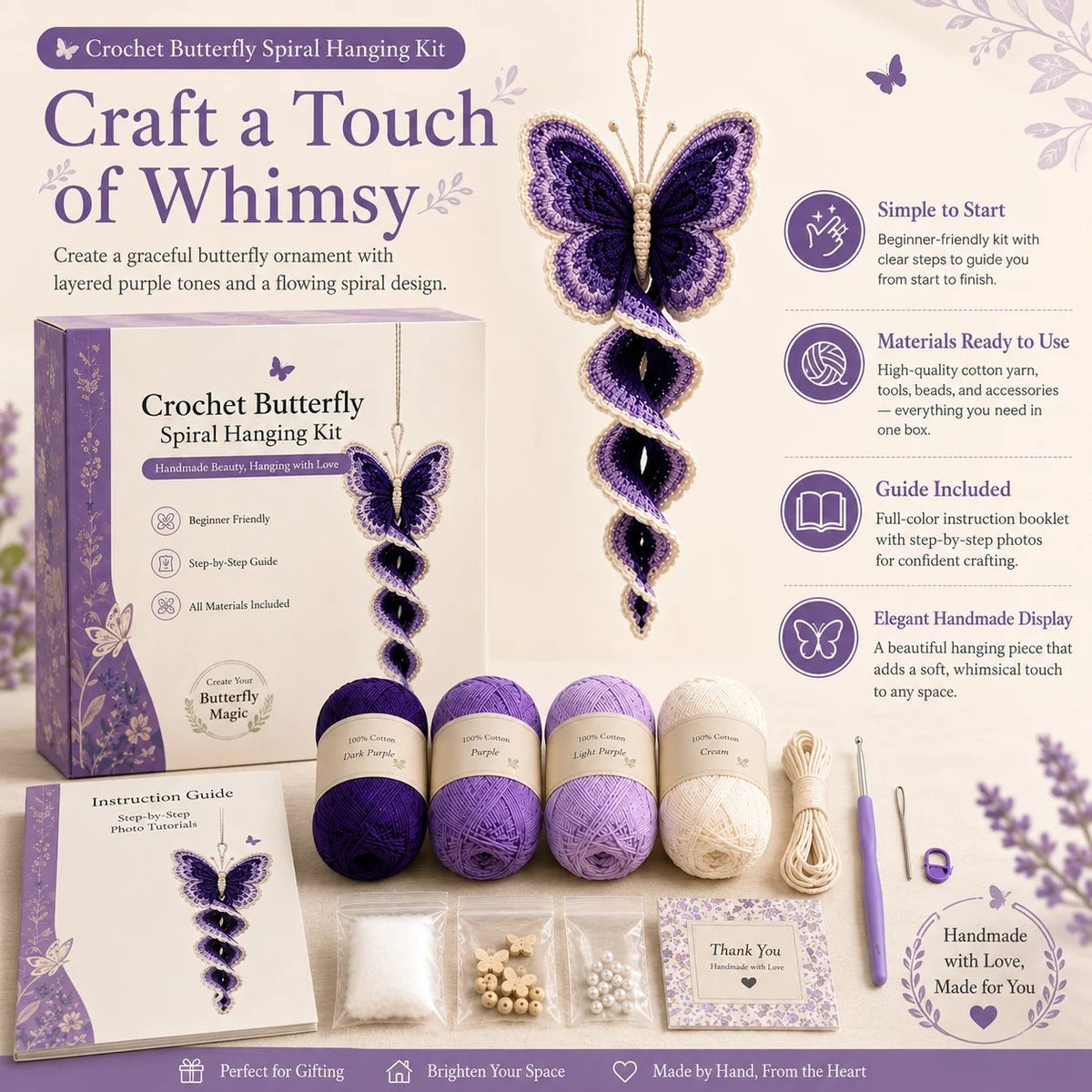 🦋🧶Crochet Spiral Hanging Kit – Beginner-Friendly DIY Garden Animal Decor 🍃