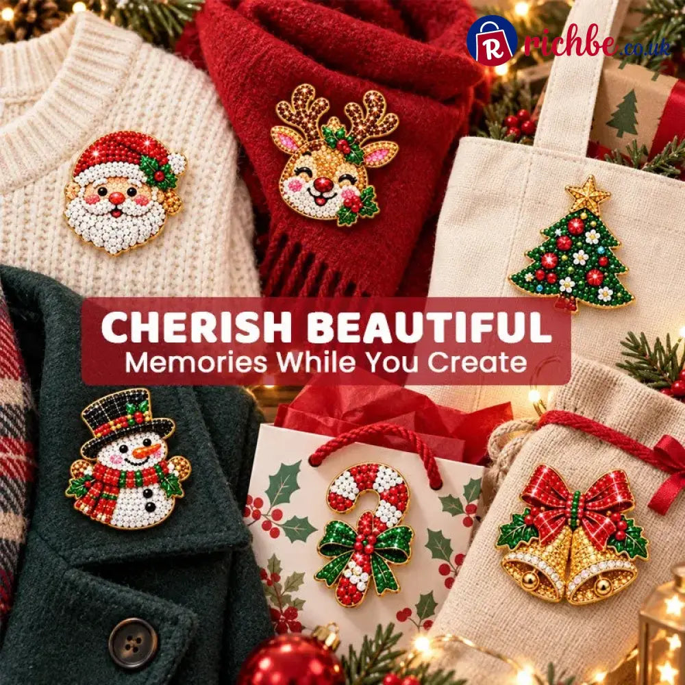 🎄Beginner-Friendly Christmas Diamond Painting Brooch DIY Kit | 6 Festive Designs with Sparkling Gems & Pin Backs 💎
