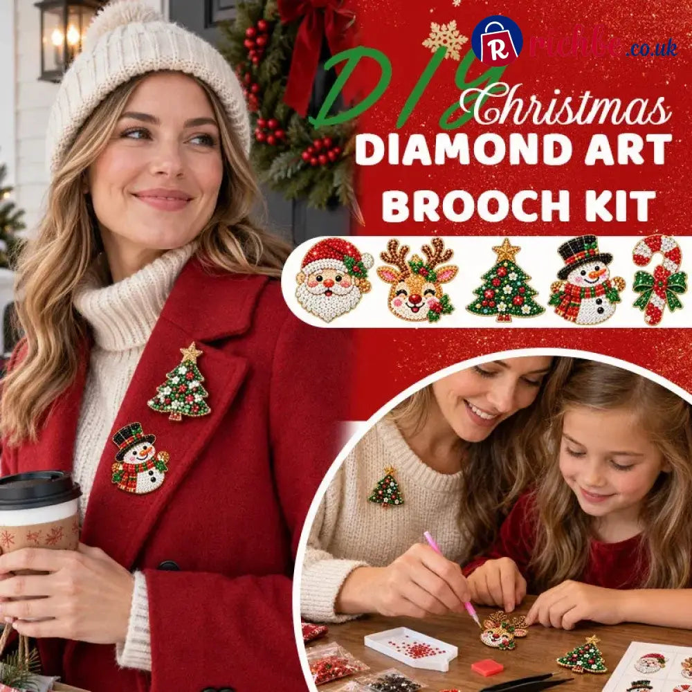 🎄Beginner-Friendly Christmas Diamond Painting Brooch DIY Kit | 6 Festive Designs with Sparkling Gems & Pin Backs 💎