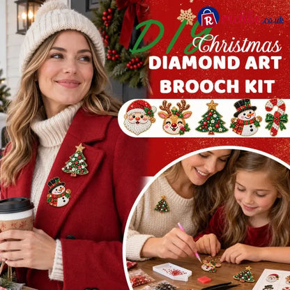 🎄Beginner-Friendly Christmas Diamond Painting Brooch DIY Kit | 6 Festive Designs with Sparkling Gems & Pin Backs 💎