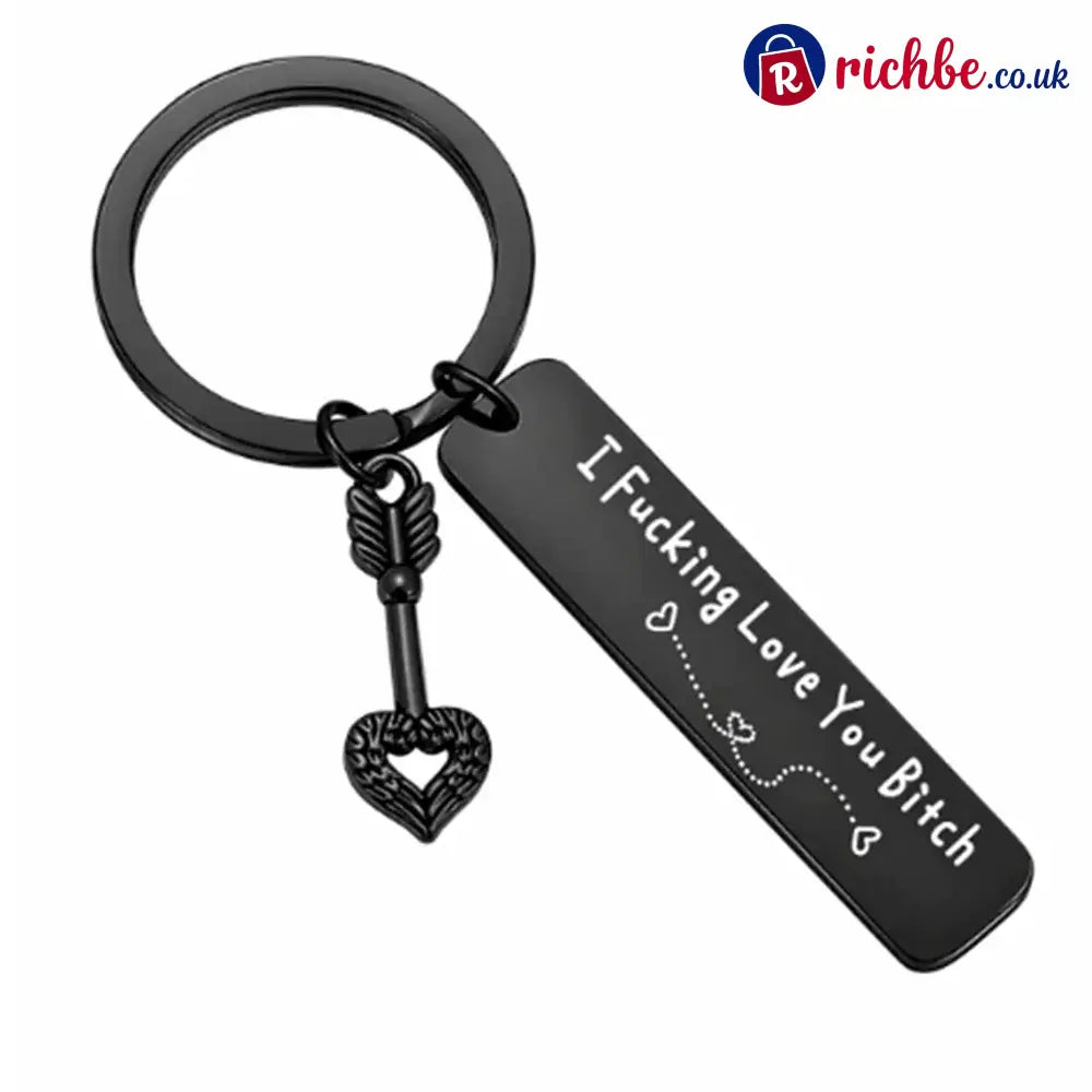 💕 Best Friend Stainless Steel Keychain ’ I Fxxking Love You Bxxch ’ - black +black