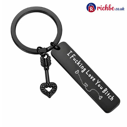 💕 Best Friend Stainless Steel Keychain ’ I Fxxking Love You Bxxch ’ - black +black