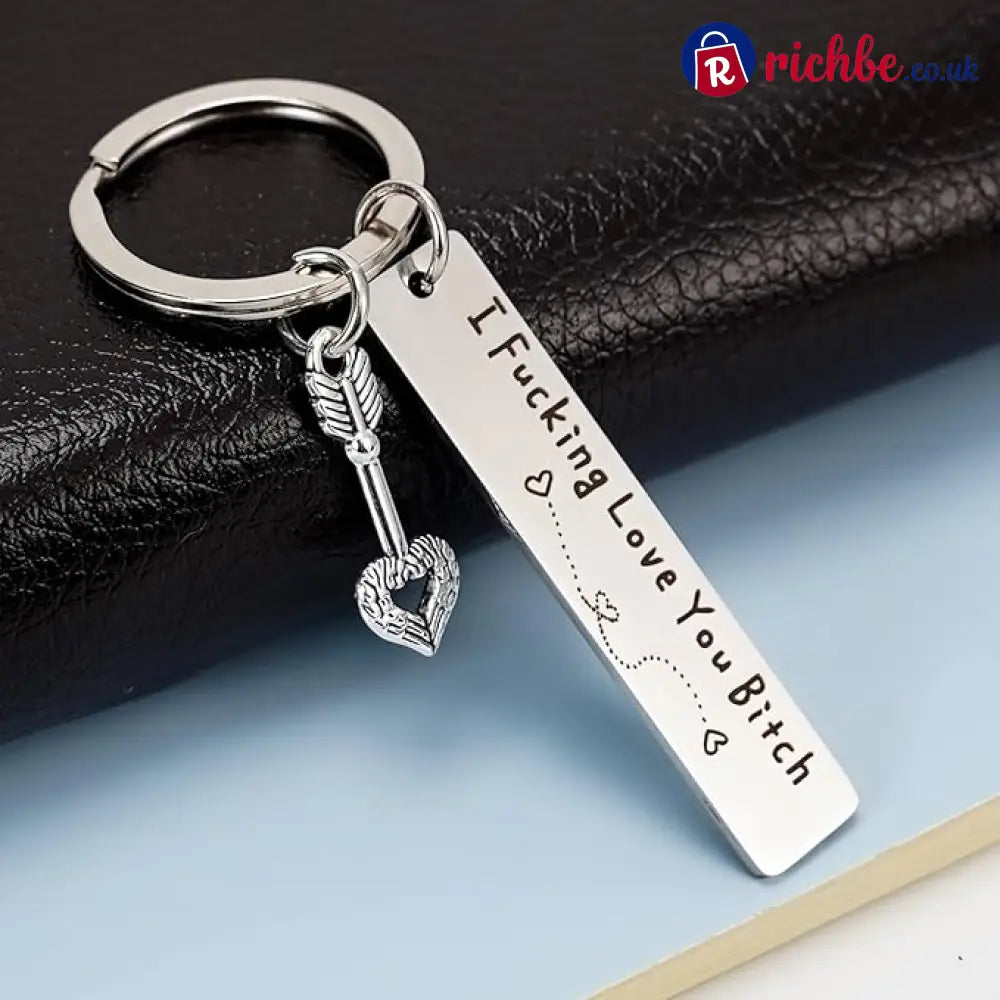 💕 Best Friend Stainless Steel Keychain ’ I Fxxking Love You Bxxch ’ - white + white