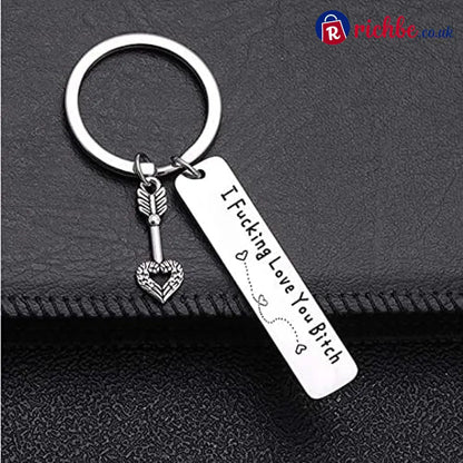 💕 Best Friend Stainless Steel Keychain ’ I Fxxking Love You Bxxch ’ - white + black