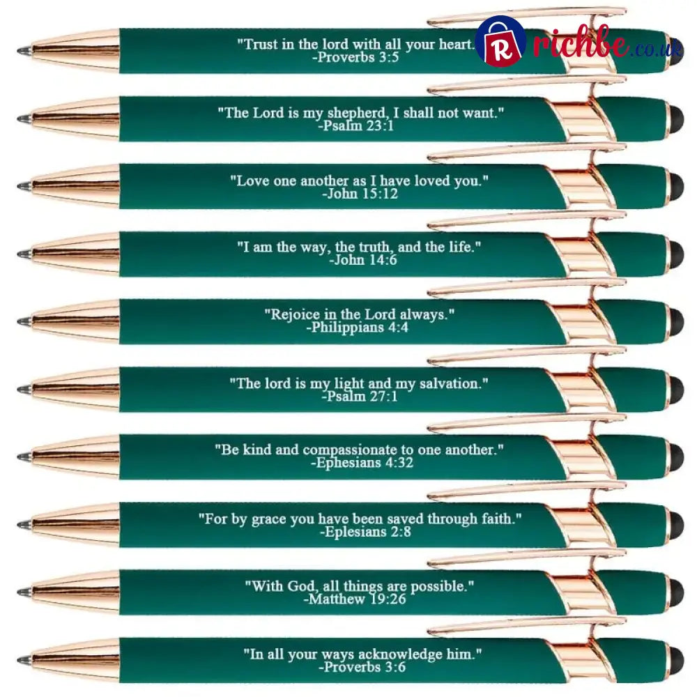 Bible Verse Ballpoint Pen Set (10PCS) - Pine Green