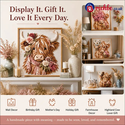 🐮💐🌸 Birth Flower Highland Cow 3d Layered Fabric Art Diy Kit (beginner-friendly)