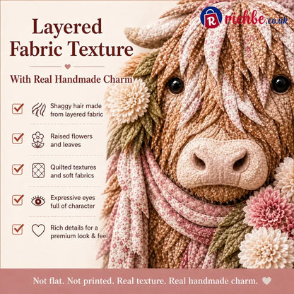 🐮💐🌸 Birth Flower Highland Cow 3d Layered Fabric Art Diy Kit (beginner-friendly)