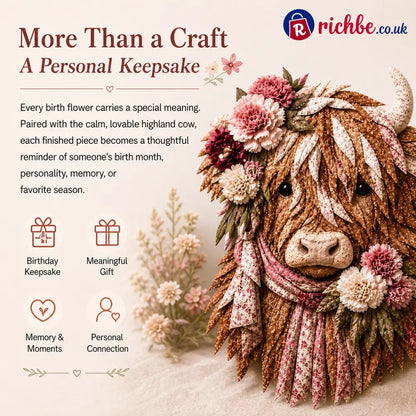 🐮💐🌸 Birth Flower Highland Cow 3d Layered Fabric Art Diy Kit (beginner-friendly)