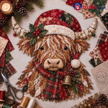 🐮💐🌸 Birth Flower Highland Cow 3d Layered Fabric Art Diy Kit (beginner-friendly) - Christmas / Approximately 16’’ (40cm)