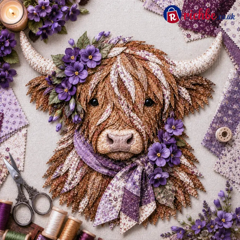 🐮💐🌸 Birth Flower Highland Cow 3d Layered Fabric Art Diy Kit (beginner-friendly) - February / Approximately 16’’ (40cm)