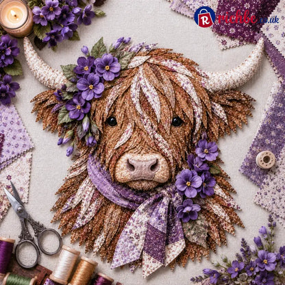 🐮💐🌸 Birth Flower Highland Cow 3d Layered Fabric Art Diy Kit (beginner-friendly) - February / Approximately 16’’ (40cm)