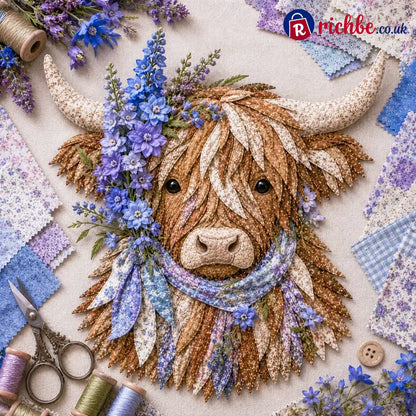 🐮💐🌸 Birth Flower Highland Cow 3d Layered Fabric Art Diy Kit (beginner-friendly) - July / Approximately 16’’ (40cm)