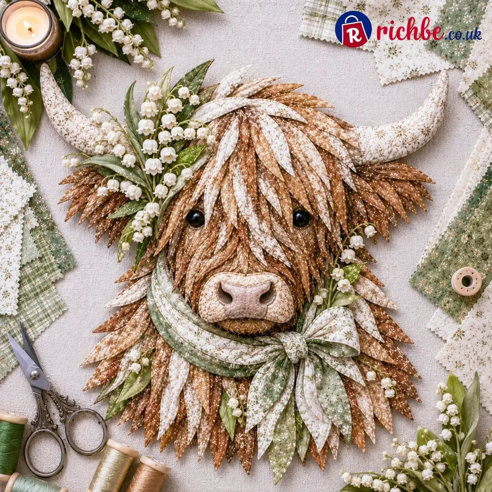 🐮💐🌸 Birth Flower Highland Cow 3d Layered Fabric Art Diy Kit (beginner-friendly) - May / Approximately 16’’ (40cm)