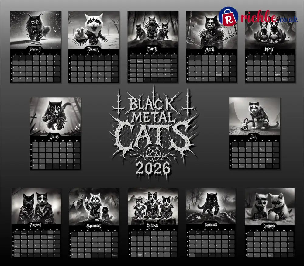 Black Metal Cats 2026 - Wall Calendar 2026