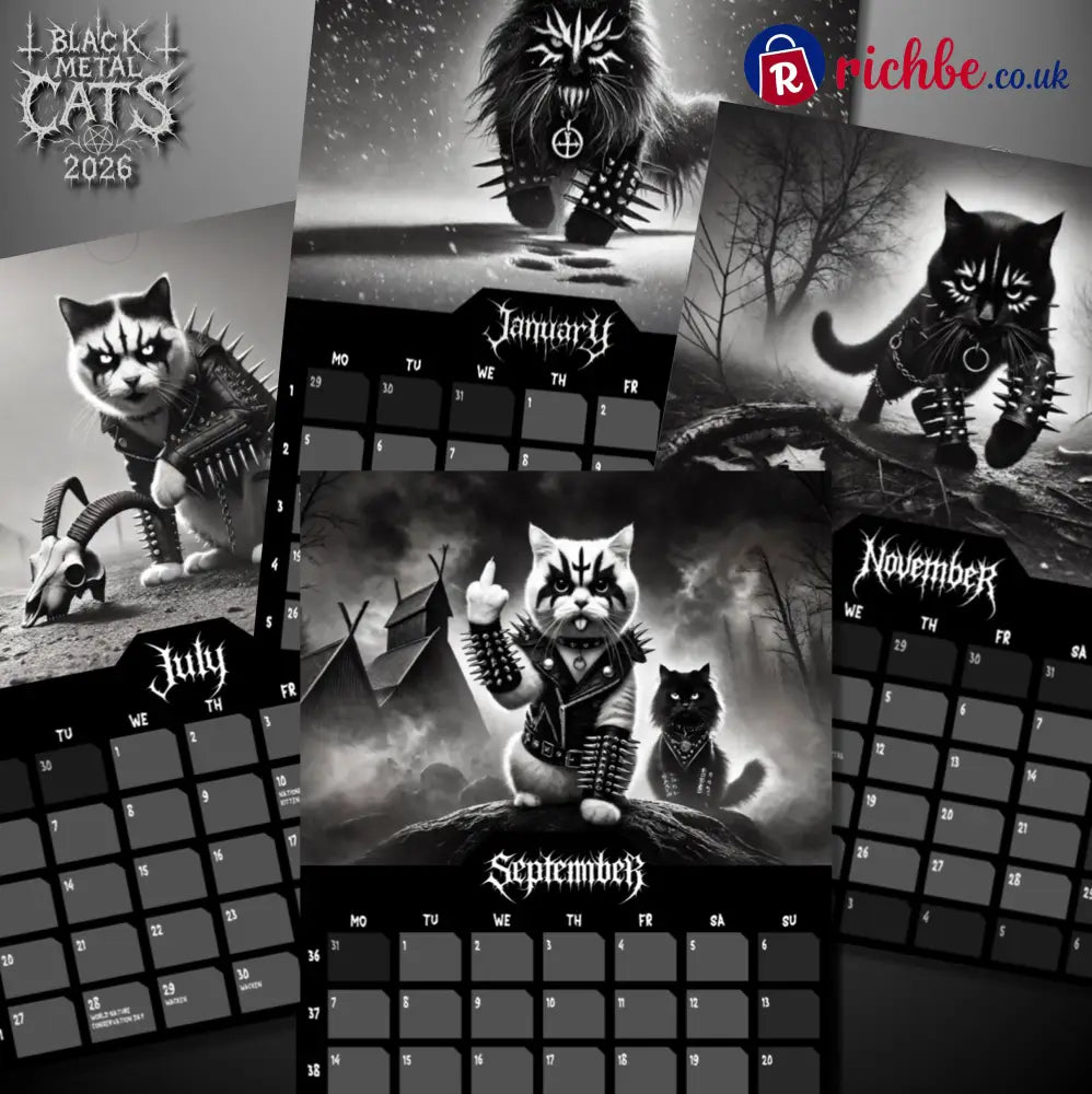 Black Metal Cats 2026 - Wall Calendar 2026