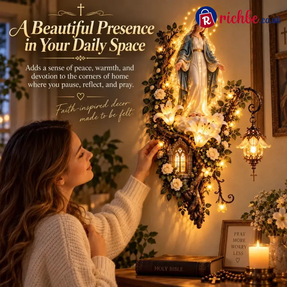 🙏✨ Blessed Mother Lighted Wall Décor | Virgin Mary 3D Religious Wall Art with Warm Ambient Glow