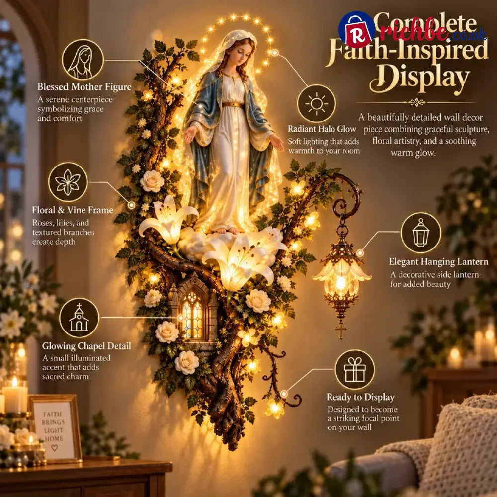 🙏✨ Blessed Mother Lighted Wall Décor | Virgin Mary 3D Religious Wall Art with Warm Ambient Glow