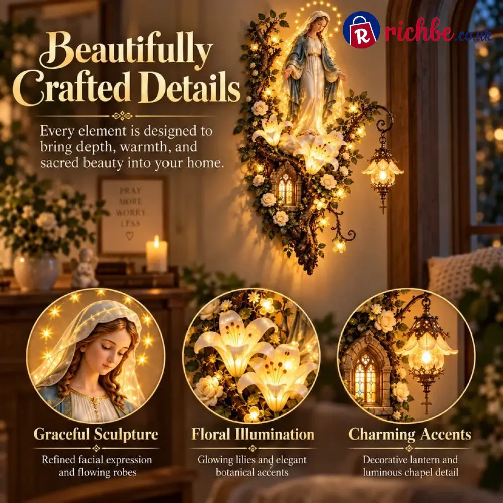🙏✨ Blessed Mother Lighted Wall Décor | Virgin Mary 3D Religious Wall Art with Warm Ambient Glow