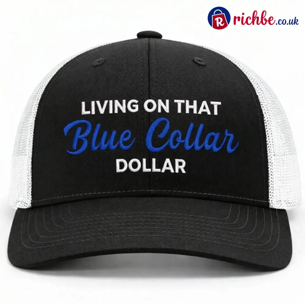 🛠️🧢Blue Collar Dollar Trucker Hat – Proud Workwear Cap - Black/White / Buy 1