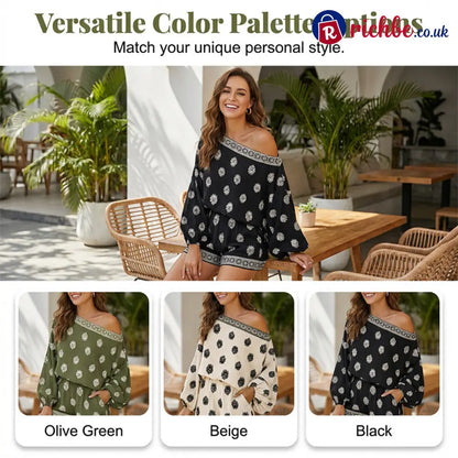 ✨ Bohemian Off-Shoulder Jumpsuit Set – Vintage Print Vacation Relaxed ✨ - Clothing & Accessories