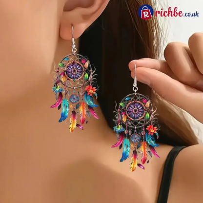 🌙 Boho Dreamcatcher Feather Earrings 💕