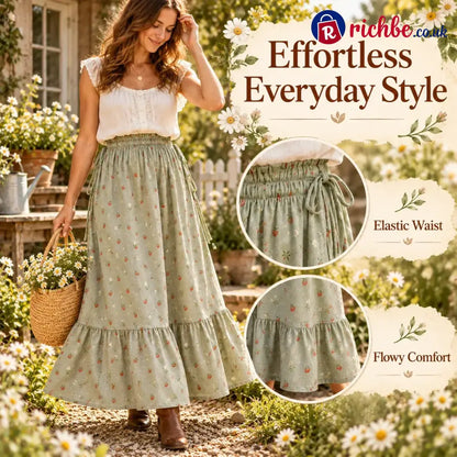 🌸 Boho Floral Maxi Skirt (One Size) – A Little Romance in Every Step