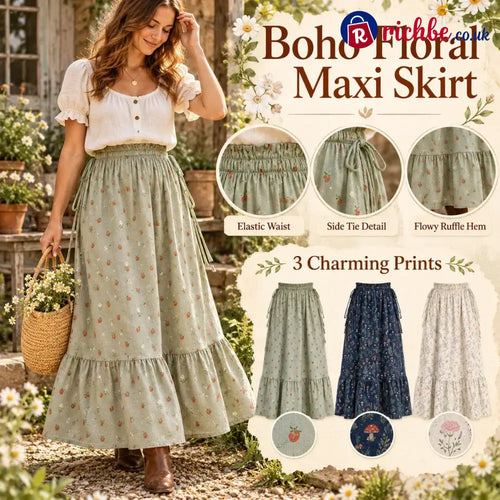🌸 Boho Floral Maxi Skirt (One Size) – A Little Romance in Every Step