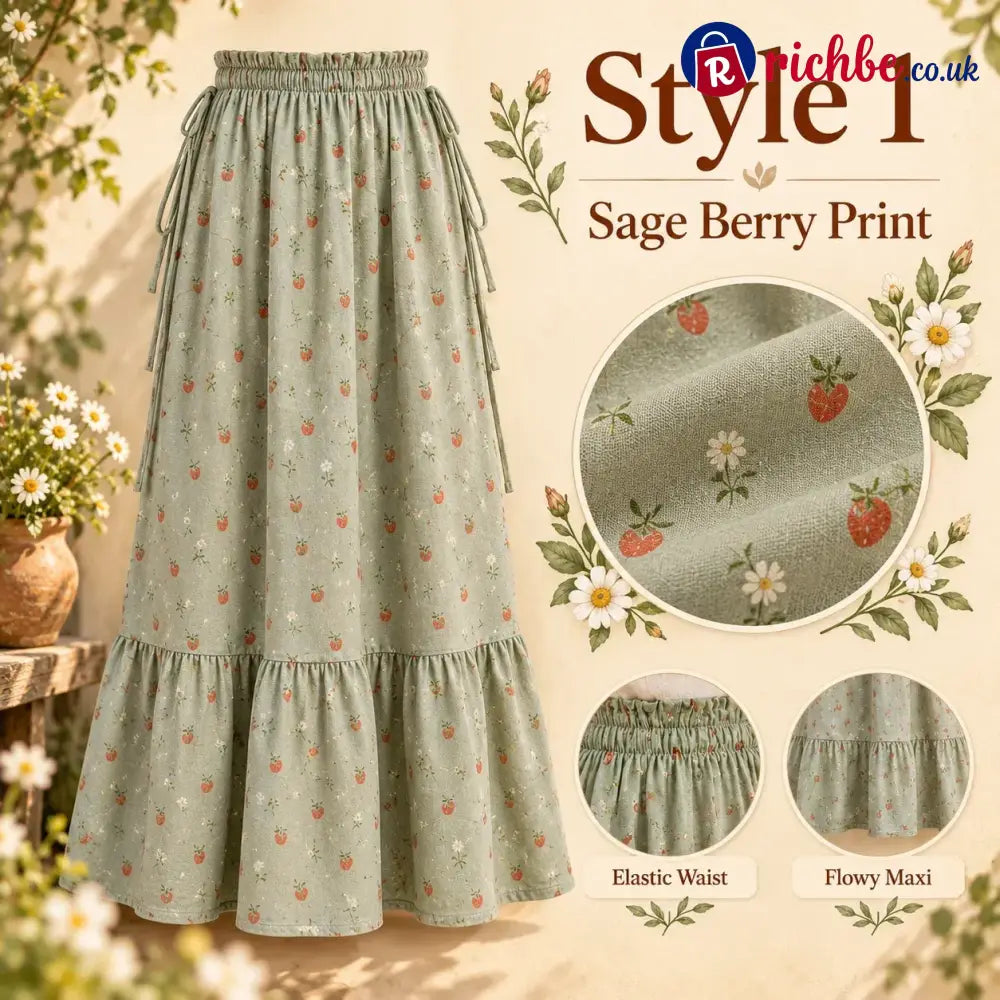 🌸 Boho Floral Maxi Skirt (One Size) – A Little Romance in Every Step - Sage Berry / One Size Fits All with Adjustable