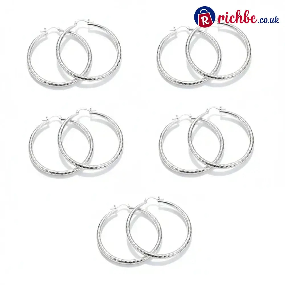 🎉BUY 1 GET 1 FREE🎁Diamond-Cut Hoop Earrings for Women – Elegant Sparkling 💎 - Silver / 💥💥Buy 2 Get 3 Free (5 Pairs)
