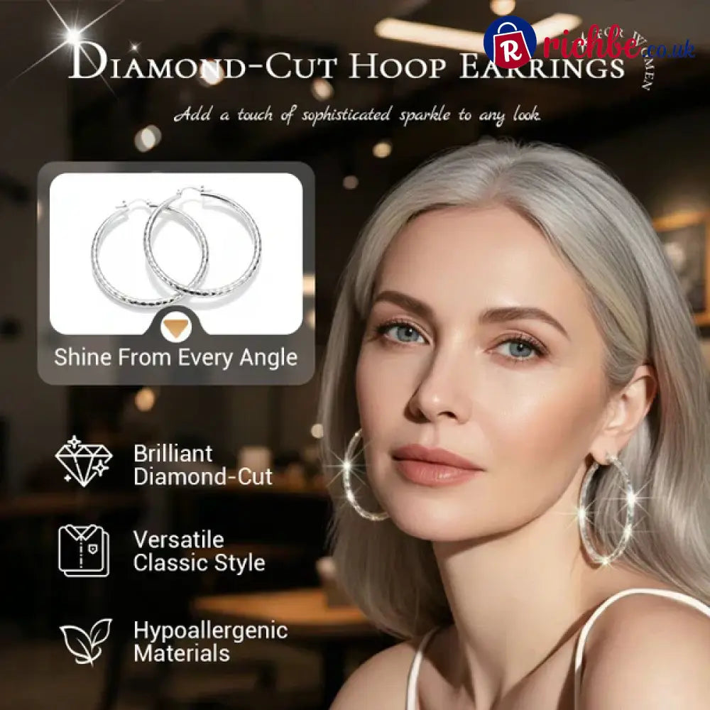 🎉BUY 1 GET 1 FREE🎁Diamond-Cut Hoop Earrings for Women – Elegant Sparkling 💎 - Silver / 🔥Buy 1 Get 1 Free (2 Pairs)