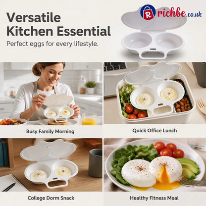 🍳 BUY 1 GET 1 FREE! ✨ Dual Cavity Microwave Egg Poacher – Quick Oil-Free Cooking, Food-Grade PP & Versatile Kitchen Essential 💫