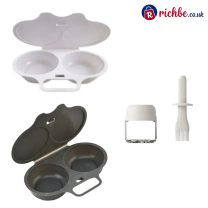 🍳 BUY 1 GET 1 FREE! ✨ Dual Cavity Microwave Egg Poacher – Quick Oil-Free Cooking, Food-Grade PP & Versatile Kitchen Essential 💫