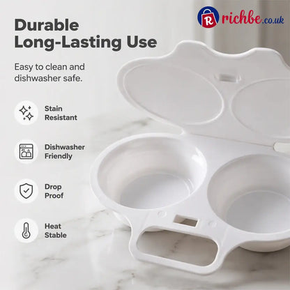 🍳 BUY 1 GET 1 FREE! ✨ Dual Cavity Microwave Egg Poacher – Quick Oil-Free Cooking, Food-Grade PP & Versatile Kitchen Essential 💫