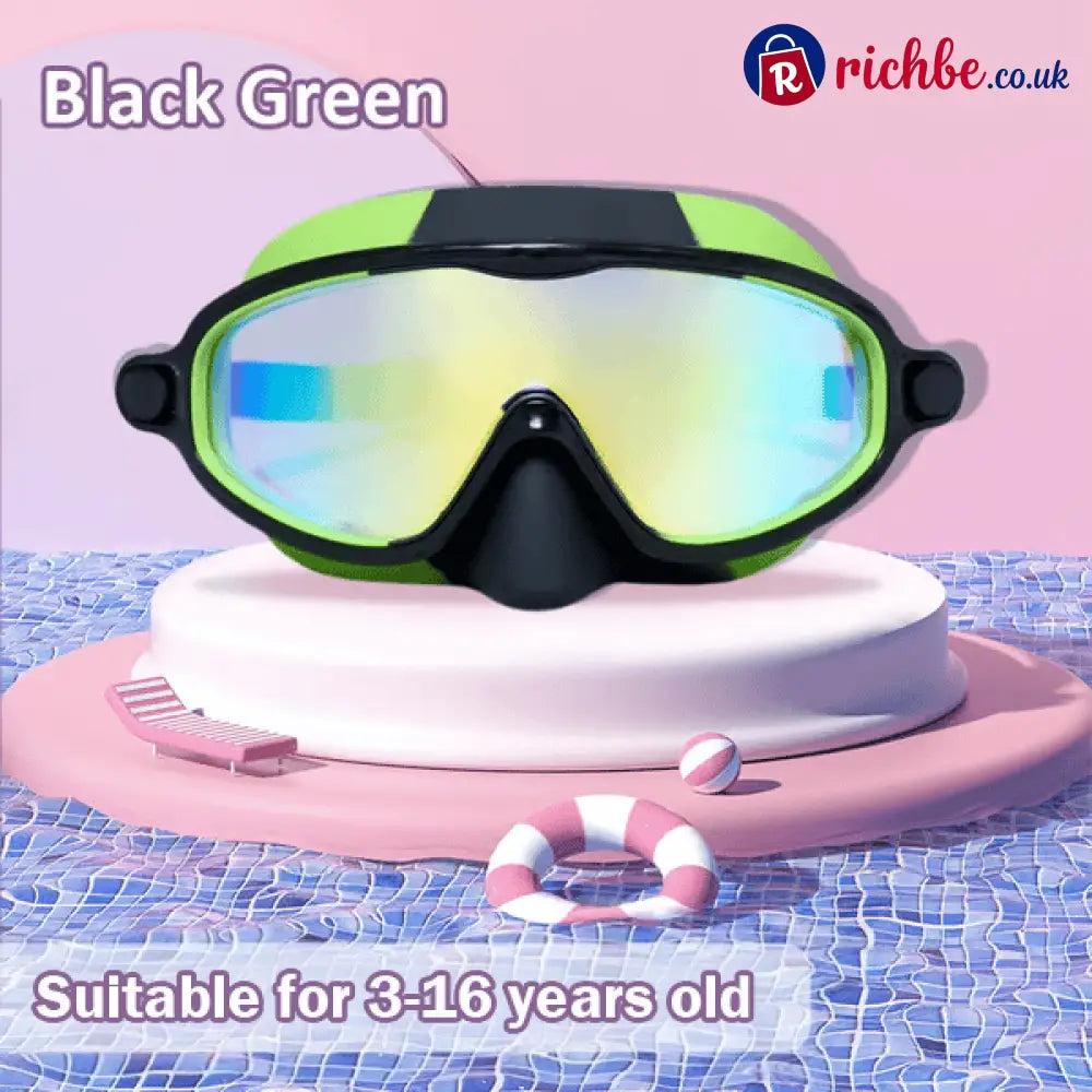 🏊‍♀️Buy 1 Get 1 Free🏊‍♀️-HD children’s large frame waterproof and anti-fog swimming goggles - Black-Green / Black-Green