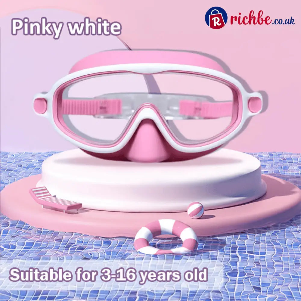 🏊‍♀️Buy 1 Get 1 Free🏊‍♀️-HD children’s large frame waterproof and anti-fog swimming goggles - White-Pink / Black-Green