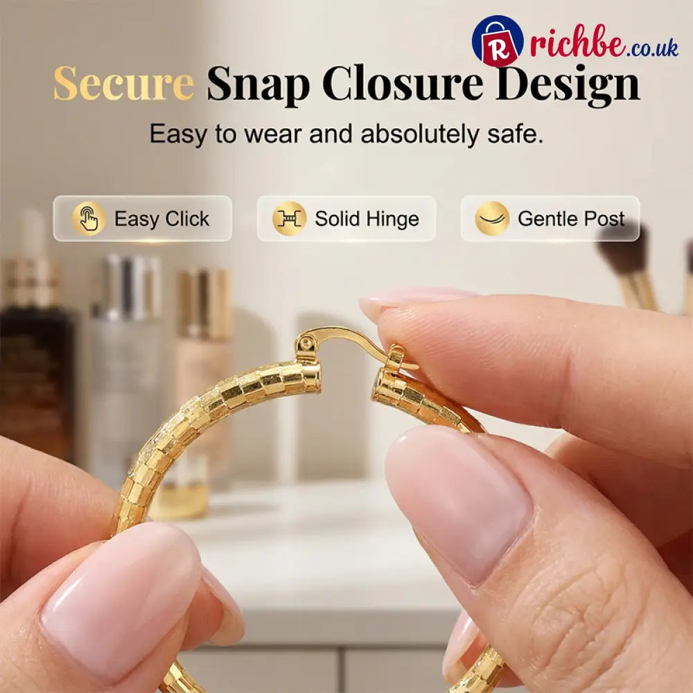 🎉 BUY 1 GET 1 FREE 🎁 Women’s Minimalist Textured Hoop Earrings – Diamond-Cut Snap Closure Everyday Glow ✨ - Clothing &