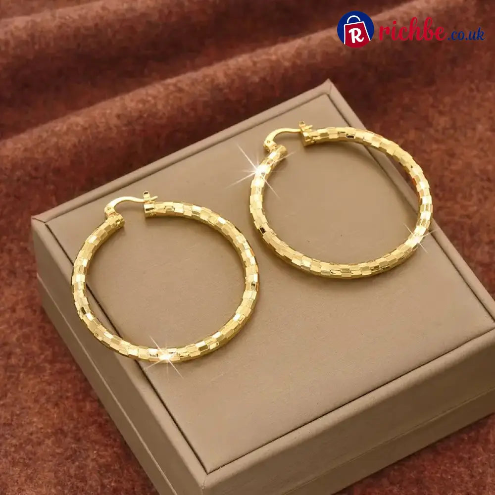 🎉 BUY 1 GET 1 FREE 🎁 Women’s Minimalist Textured Hoop Earrings – Diamond-Cut Snap Closure Everyday Glow ✨ - Gold / 🔥Buy