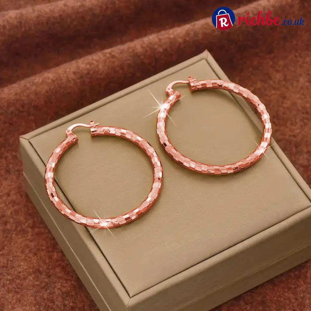 🎉 BUY 1 GET 1 FREE 🎁 Women’s Minimalist Textured Hoop Earrings – Diamond-Cut Snap Closure Everyday Glow ✨ - Rose Gold