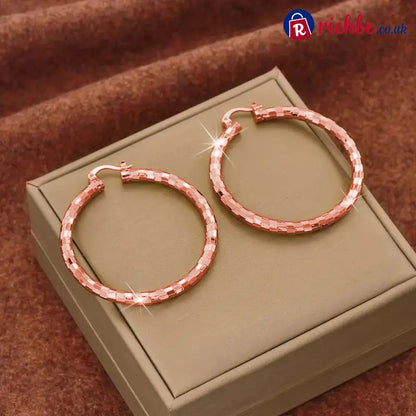 🎉 BUY 1 GET 1 FREE 🎁 Women’s Minimalist Textured Hoop Earrings – Diamond-Cut Snap Closure Everyday Glow ✨ - Rose Gold