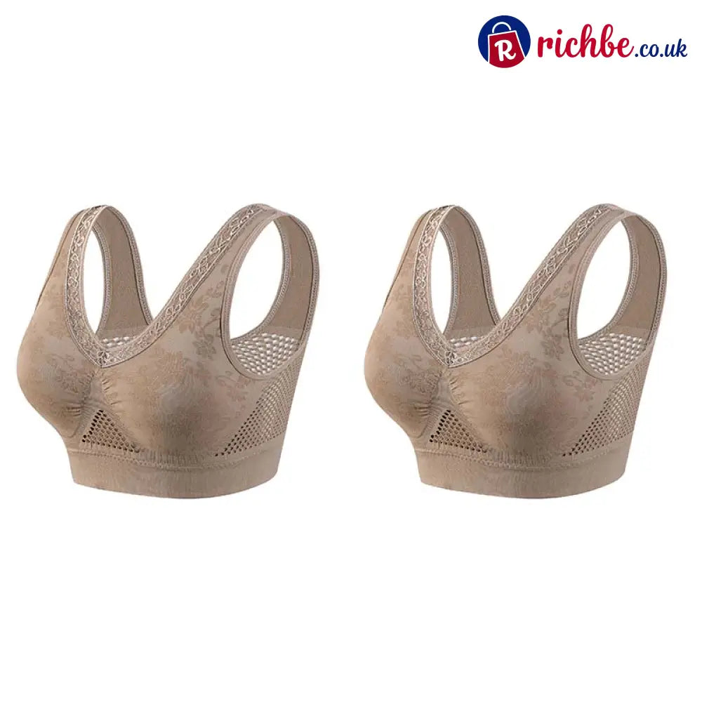 💐 Buy One Get One Free 🎁 🌸 Pure Cotton Buttonless Comfy Lifting Bra - Brown *2 / M - Clothing & Accessories